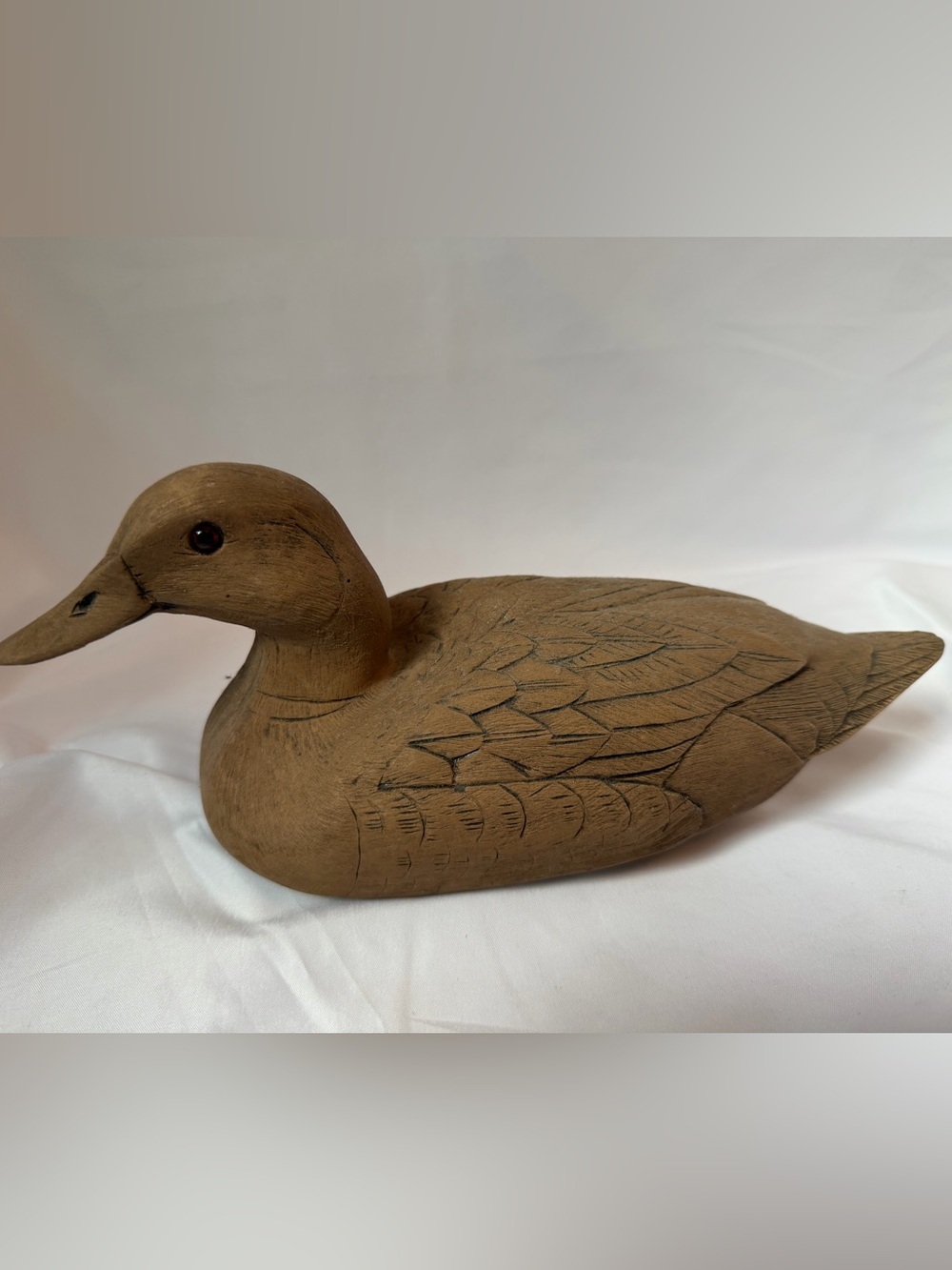 Vintage Carved Wood Duck Decoy 10” Made in USA Rustic Folk Art Decor